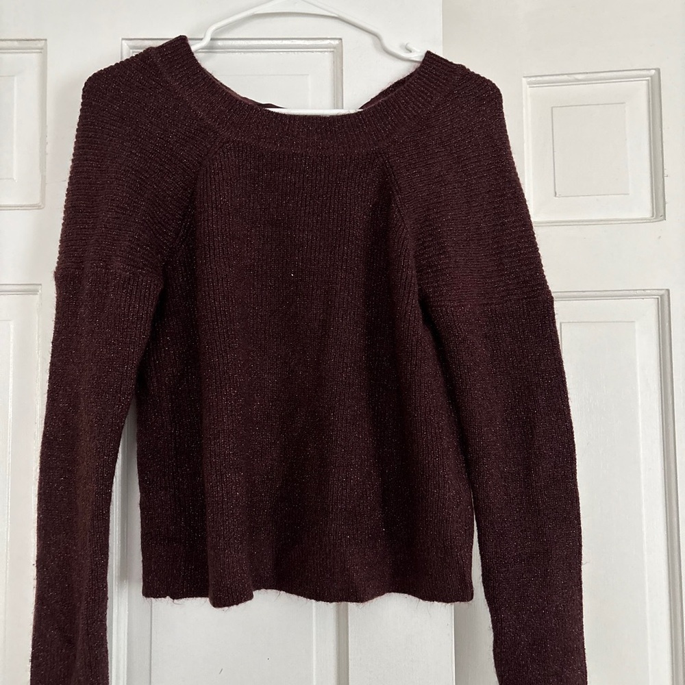 Abercrombie & Fitch Deep Burgundy Sparkle Crew Neck Sweater